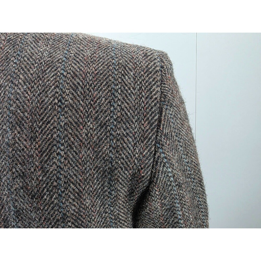 Vtg Harris Tweed 40S Brown Herringbone Wool USA Mens Blazer Jacket Sport Coat - Picture 9 of 13